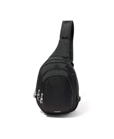 Baggallini Securtex Anti-theft Multi Zip Sling Bag In Black