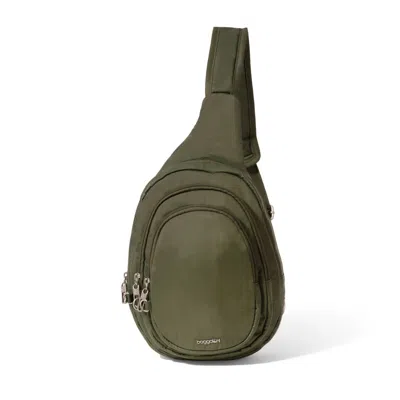 Baggallini Securtex Anti-theft Multi Zip Sling Bag In Green