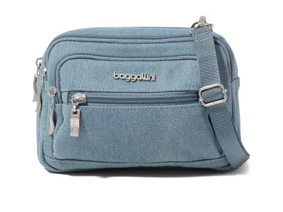 Baggallini Triple Zip Bagg Cross Body Handbags Light Indigo Denim: One Size In Blue