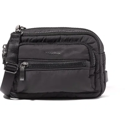 Baggallini Triple Zip Bagg Small Crossbody Bag In Black Puff