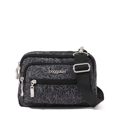 Baggallini Triple Zip Crossbody Bag With Wide Strap In Black