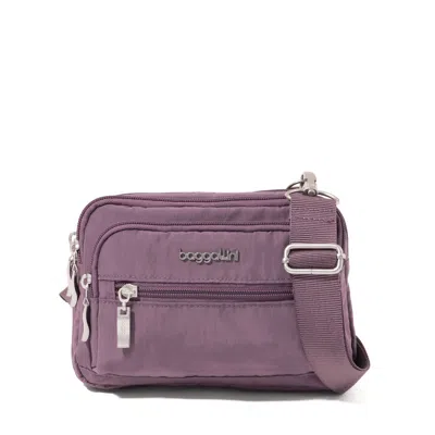 Baggallini Triple Zip Crossbody Bag With Wide Strap In Purple