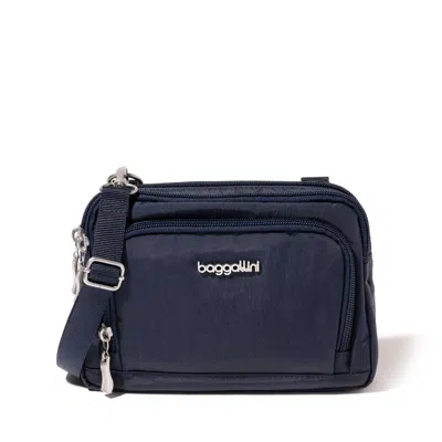 Baggallini Triple Zip Small Crossbody Bag With Front Wallet In Blue