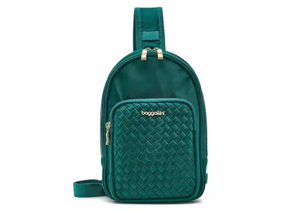 Baggallini Waverly Woven Sling Cross Body Handbags Jade Woven Twill: One Size In Green
