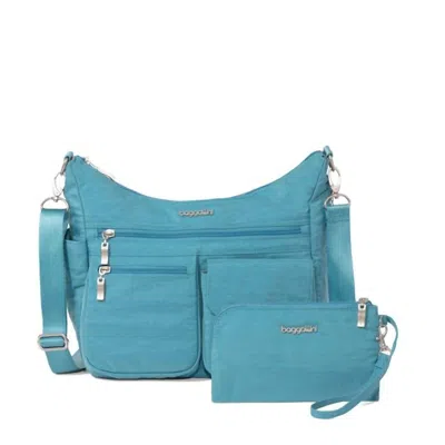 Baggallini Women's Cross Over Crossbody Bag With Wristlet In Seaside Blue In Multi