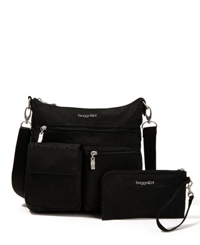 Baggallini Women's Modern Everywhere Slim Crossbody With Rfid Wristlet, Set 2 Piece In Black Cheetah Emboss