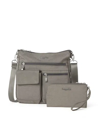 Baggallini Modern Everywhere Hobo Crossbody Bag With Wristlet In Sterling Shimmer