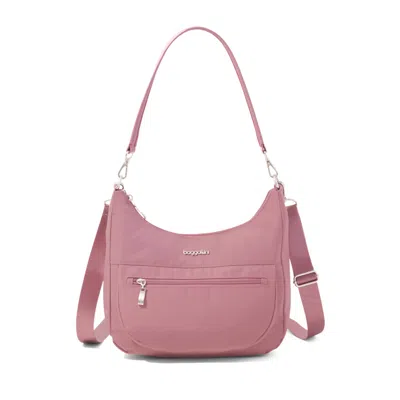 Baggallini Women's Modern Pocket Half Moon Shoulder Bag With Crossbody Strap In Pink