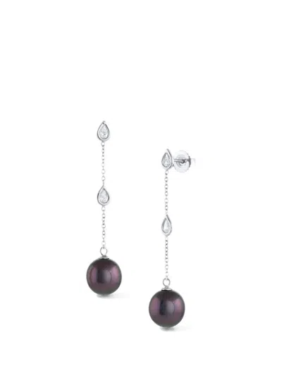 Baggins Diamond And Tahitian South Sea Pearl Drop Earrings In Silver