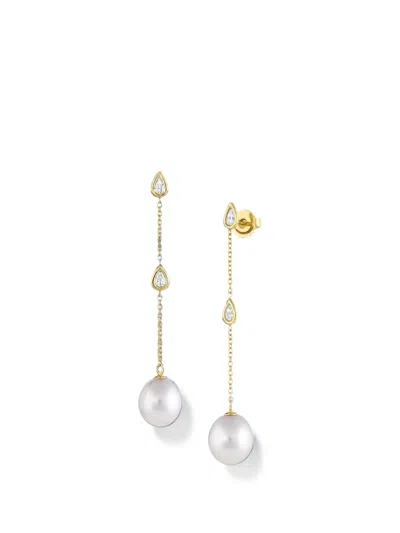 Baggins South Sea Pearl And Diamond Dangle Earrings In Gold