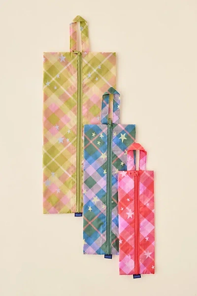 Baggu 3d Zip Pouch Set In Star Plaid At Urban Outfitters