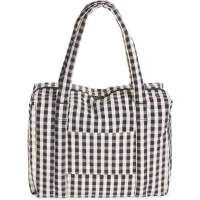 Baggu Cloud Recycled Nylon Carry-on Bag In Black And Cream Gingham