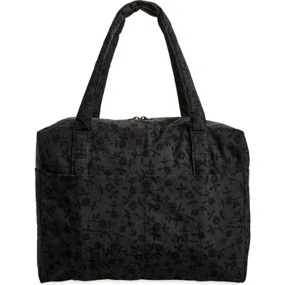 Baggu Cloud Recycled Nylon Carry-on Bag In Charcoal Ditsy Floral