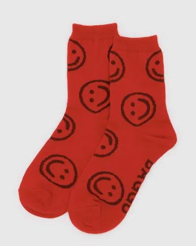 Baggu Happy Crew Sock In Red Happy, Women's At Urban Outfitters