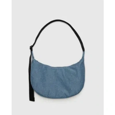 Baggu Digital Denim Medium Nylon Crescent Bag In Blue