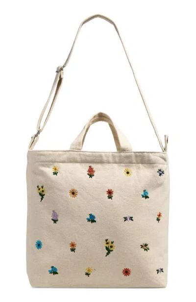 Baggu Duck Horizontal Zip Recycled Canvas Tote In Embroidered Ditsy Floral