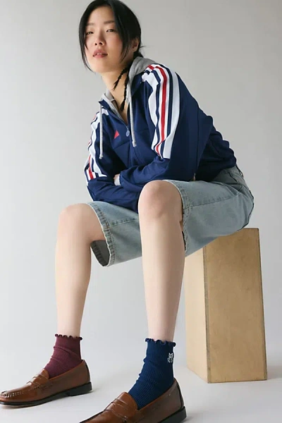 Baggu Embroidered Lettuce Edge Sock 2-pack In Mahogany/navy, Women's At Urban Outfitters