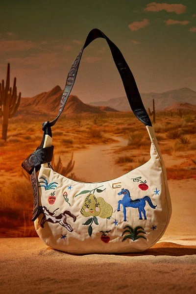 Baggu Embroidered Painted Prairie Medium Nylon Crescent Bag In Embroidered Painted Prarie, Women's At Urba