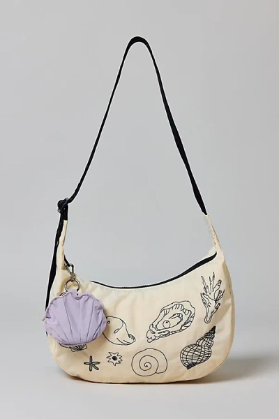 Baggu Embroidered Shell Medium Nylon Crescent Bag In Embroidered Shell, Women's At Urban Outfitters