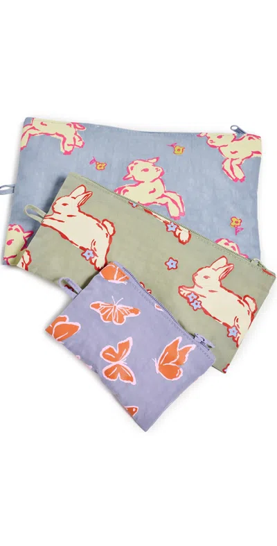 Baggu Flat Pouch Set Spring Animals