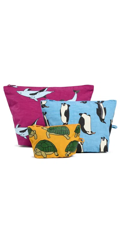 Baggu Go Pouch Set Vacation Animals In Multi