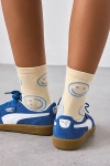 Baggu Happy Crew Sock In Ecru Periwinkle Happy, Women's At Urban Outfitters In Blue