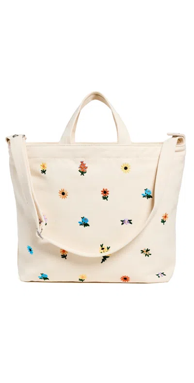 Baggu Horizontal Zip Duck Bag Embroidered Ditsy Floral In White
