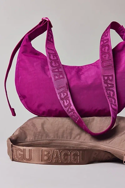 Baggu Medium Nylon Crescent Bag In Deep Fuschia, Women's At Urban Outfitters In Purple