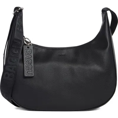 Baggu Medium Recycled Leather Crescent Shoulder Bag In Black