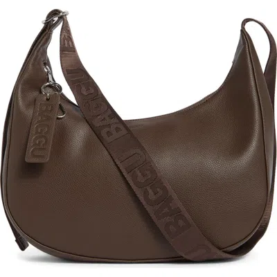 Baggu Medium Recycled Leather Crescent Shoulder Bag In Brown