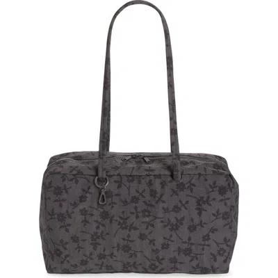 Baggu Medium Recycled Nylon Bowler Bag In Charcoal Ditsy Floral