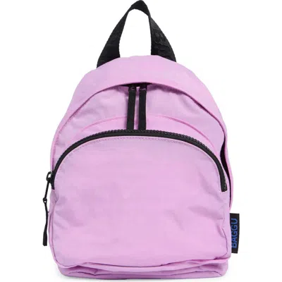 Baggu Mini Faux Snakeskin Nylon Backpack In Peony