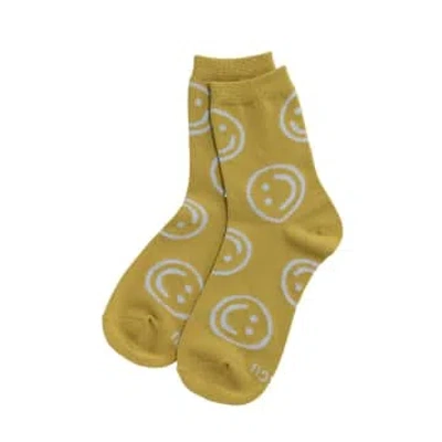 Baggu Ochre Happy Crew Socks In Green