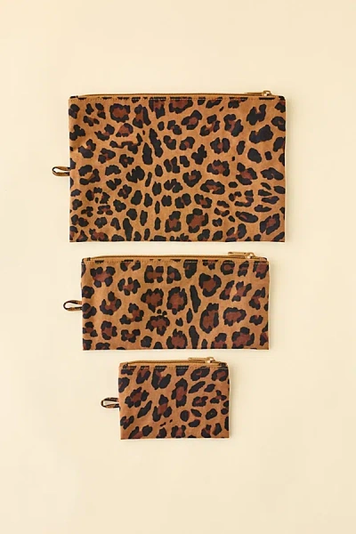 Baggu Printed Flat Pouch Set In Leopard, Women's At Urban Outfitters In Brown