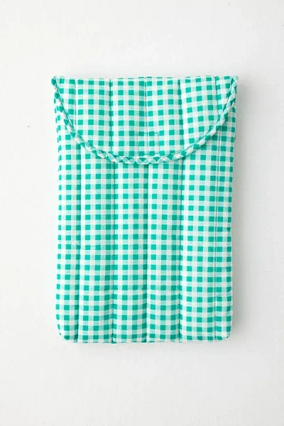 Baggu Puffy 16" Recycled Laptop Sleeve In Green Gingham At Urban Outfitters In Green Gingham
