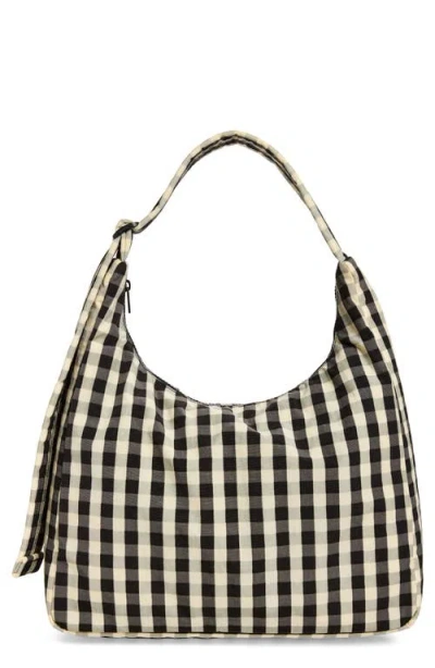 Baggu Recycled Nylon Shoulder Bag In Black And Cream Gingham