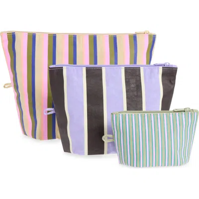 Baggu Set Of 3 Assorted Packable Go Pouch Bags In Candy Shop Stripes