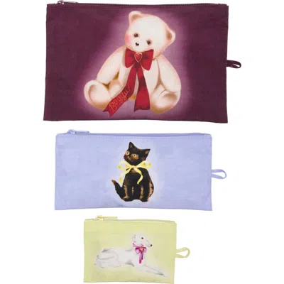 Baggu Set Of 3 Flat Pouches In Fancy Animals