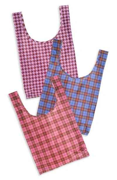 Baggu Set Of 3 Standard  Printed Recycled Nylon Totes In Check Mix