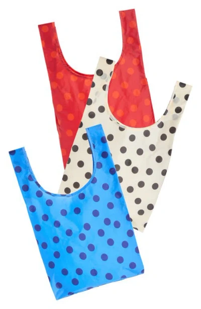 Baggu Set Of 3 Standard  Printed Recycled Nylon Totes In Polka Dot Mix
