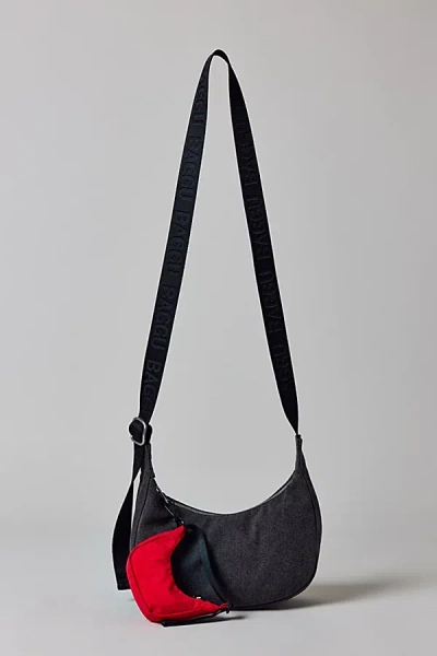 Baggu Small Denim Crescent Bag In Washed Black Denim, Women's At Urban Outfitters