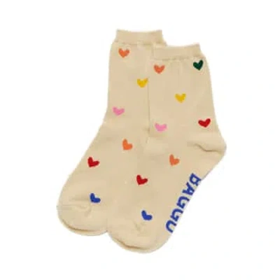 Baggu Small Hearts Unisex Socks In Brown