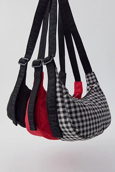 Baggu Small Nylon Crescent Bag In Black/white Gingham, Women's At Urban Outfitters