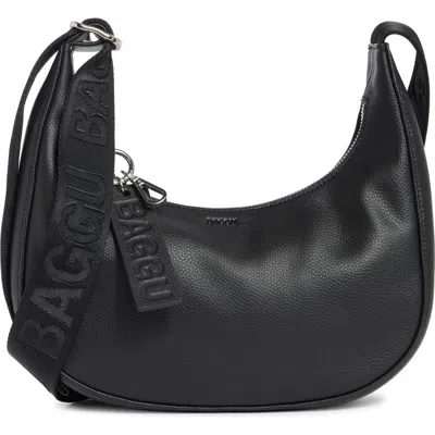 Baggu Small Recycled Leather Crescent Bag In Black