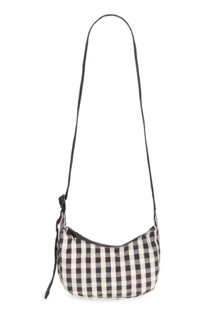 Baggu Small Recycled Nylon Crescent Crossbody Bag In Black And Cream Gingham