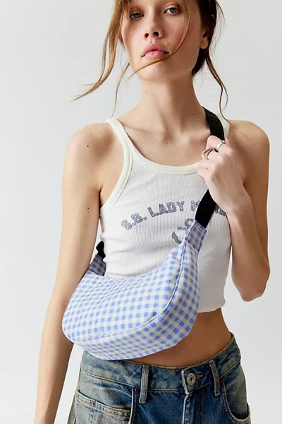Baggu Uo Exclusive Gingham Small Nylon Crescent Bag In Blue, Women's At Urban Outfitters