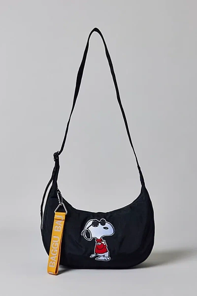Baggu Uo Exclusive Joe Cool Embroidered Medium Nylon Crescent Bag In Black, Women's At Urban Outfitters