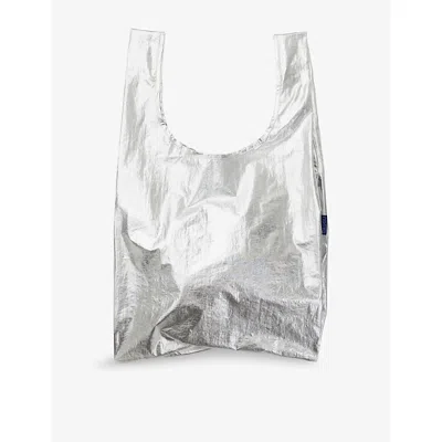 Baggu Chrome Metallic Woven Tote Bag In Silver