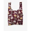 Baggu Fancy Dog-print Woven Tote Bag In Burgundy