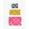 Baggu Womens  Plaid-print Flat Woven Pouch Set Of Three